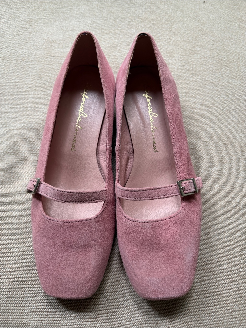 Pink Suede Mary Jane Flats with Buckle Strap - Made in Spain - Picture 2 of 8